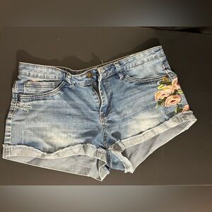 Angel Kiss Blue Jean Shorts with Floral Embroidery Size 11